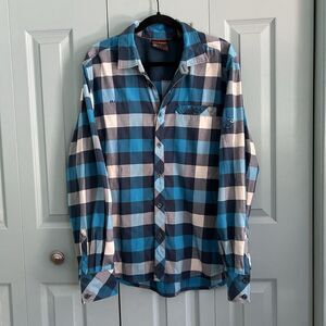 Mammut Mens Blue Checkered Long Sleeve Button Up Flannel XL Outdoors Hiking